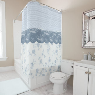 Blaue Vintage-Spitzen-Blumenmuster Elegante Badezi Duschvorhang