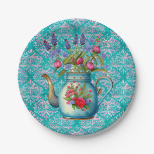 Blaue Vintage-Teekanne Party-Papierteller Pappteller