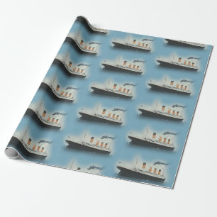 Blaue Vintage-Titanic-Schiff-Geburtstags-Geschenkp Geschenkpapier