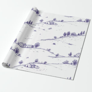 Blaue Vintage-Toile-Landschaft Geschenkpapier