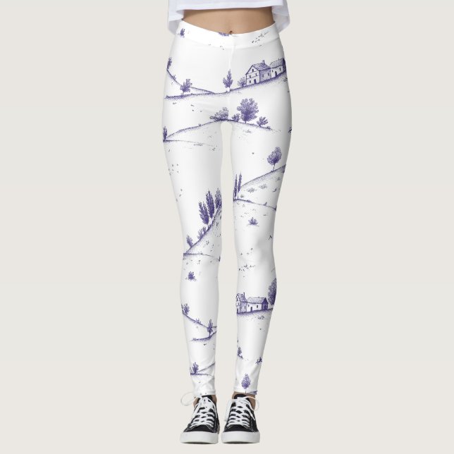 Blaue Vintage-Toile-Landschaft Leggings (Vorderseite)
