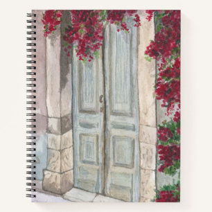 Blaue Vintage-Tür Aquarell Hardcover Notizbuch