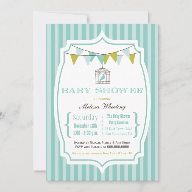 Blaue Vintage Typografie-Babydusche Einladung (Vorderseite)