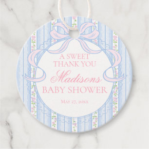 Blaue Vintage-verschlungene Blumen Baby Shower-Kre Geschenkanhänger