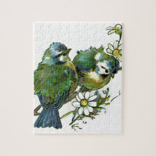 Blaue Vintage-Vögel Puzzle