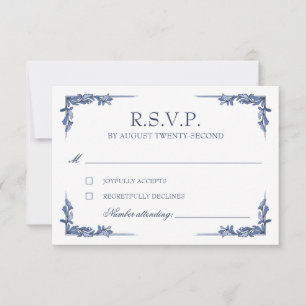 Blaue Vintage-Wappen-Monogramm-RSVP RSVP Karte