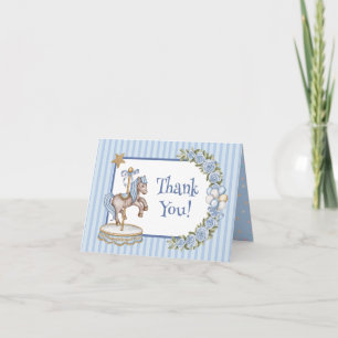 Blaue Vintage-Wasserfarbe-Pferdekarussell-Baby-Sho Dankeskarte