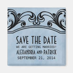 Blaue Vintage-Wirbel Save-the-Date-Magnet Magnet