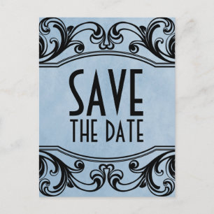 Blaue Vintage-Wirbel-Save-the-Date-Postkarte Ankündigungspostkarte