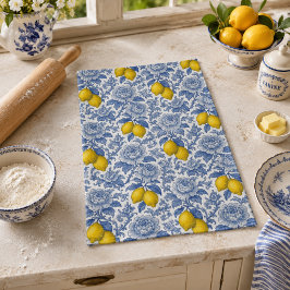 Blaue Vintage-Zitronen-Botanik-Muster Geschirrtuch