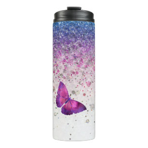 *~* Blaue Violette Glitzer Schmetterling Mädchenha Thermosbecher