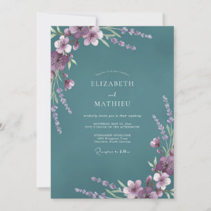 Blaue Violette Glyzinien-Hochzeit Einladung
