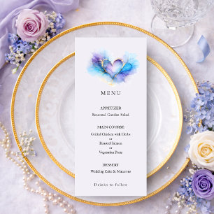 Blaue Violette Goldene Abstrakte Herz Hochzeitsmen Menükarte