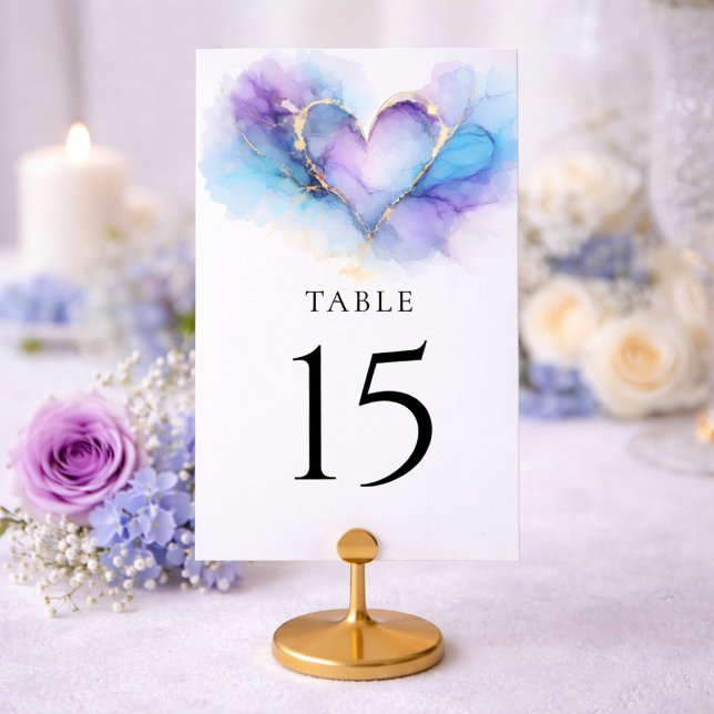 Blaue Violette Goldene Abstrakte Hochzeitstischkar Tischnummer (Von Creator hochgeladen)