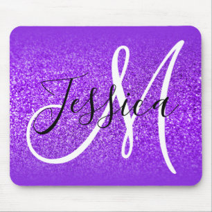 Blaue Violette Kante Ombre Lila Glitter-Monogramm Mousepad