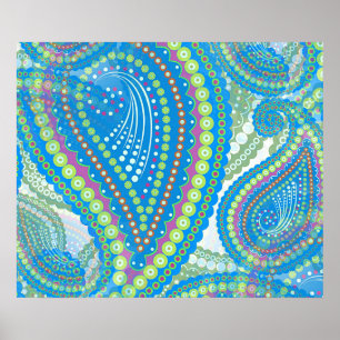 Blaue Violette Limettengrüne Paisley-Blumen-Kunstm Poster