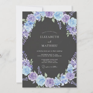 Blaue Violette Malerische Blumenhochzeit Einladung