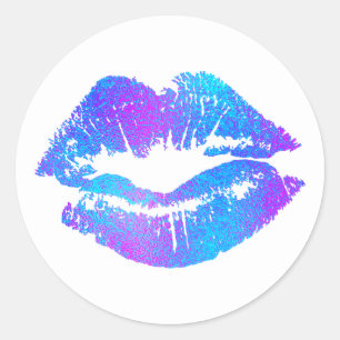 Blaue & violette Pink Fantasy geschminkte Lippen Runder Aufkleber