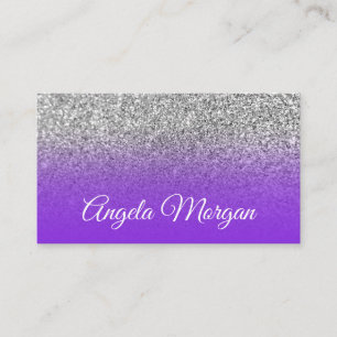 Blaue Violette Purpur Ombre Silber Glitter Foto Visitenkarte