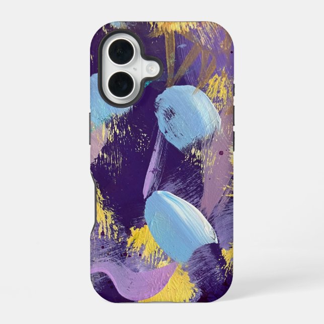 Blaue, violette und gelbe abstrakte Kunst iPhone 16 Hülle (Rückseite)