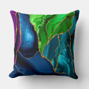 Blaue, violette und grüne Pfauenachat-Kunststoffgl Kissen