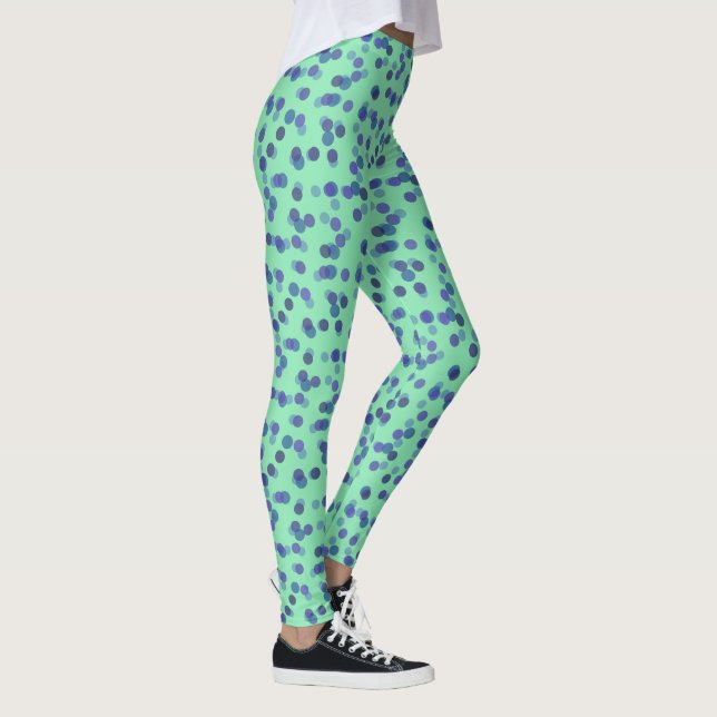 blaue, violette und hell türkisblaue Tupfen Leggings (Rechts)