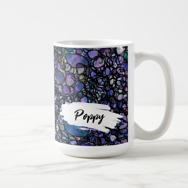 Blaue, violette und schwarze Abstraktion, Pinselst Kaffeetasse (Rechts)