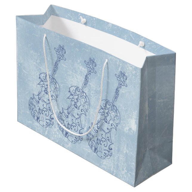 Blaue Violinen-Linie Zeichnen Große Geschenktüte (Rückseite Schrägansicht)