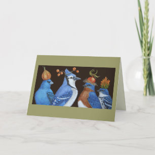 Blaue Vögel auf der Orange Hat Night Card Karte