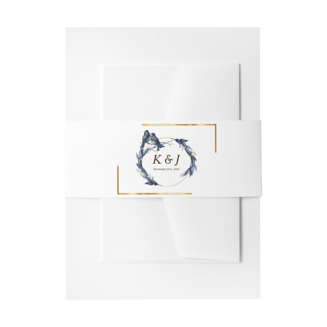 Blaue Vögel auf einem Zweig Gold Rahmen Blumenhoch Einladungsbanderole (Vorderseite Beispiel)