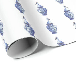 Blaue Vögel auf Ingwertopf-Wrap-Papier Geschenkpapier