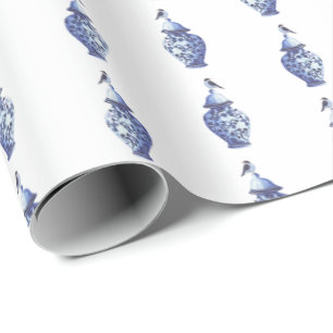 Blaue Vögel auf Ingwertopf-Wrap-Papier Geschenkpapier