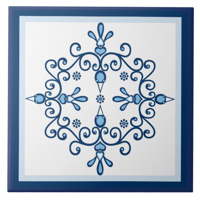 Blaue Vögel, blau-weiße Vögel auf Weiß Fliese (Vorderseite)