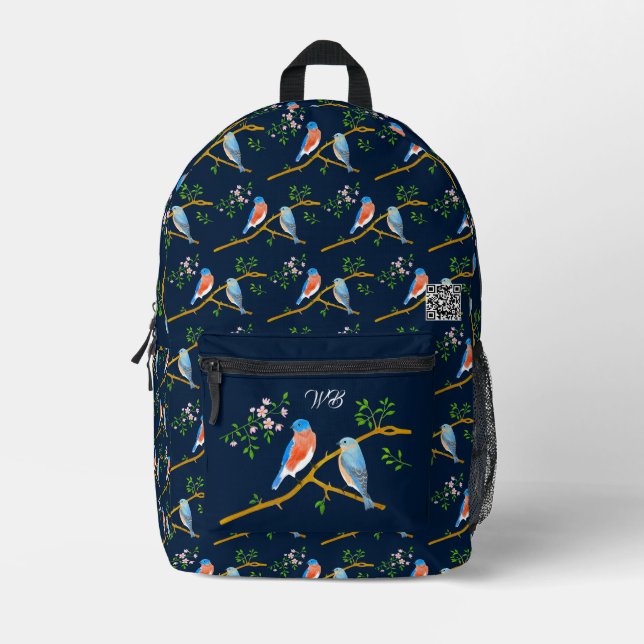 Blaue Vögel Blauer Rucksack (Vorderseite)