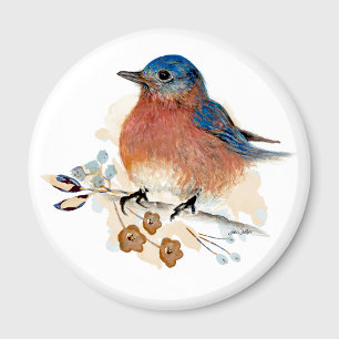 Blaue-Vogel-Blumen-Aquarell Magnet