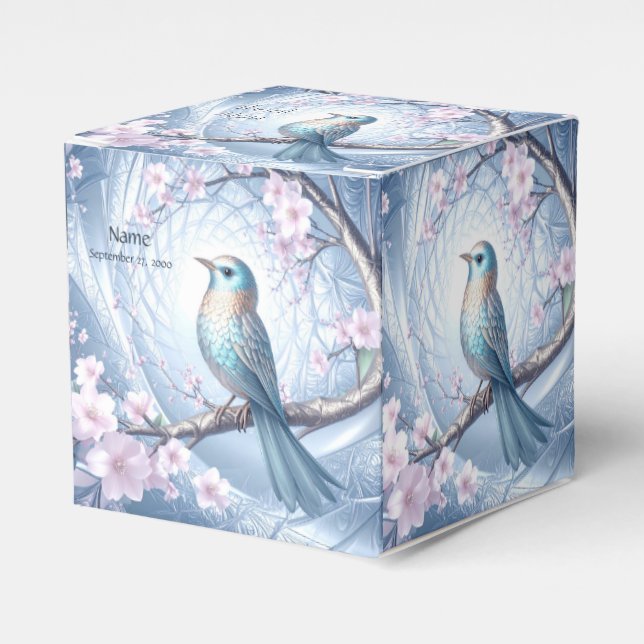 Blaue Vogel-Blumen-Geschenkbox Geschenkschachtel (Vorderseite)