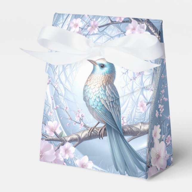 Blaue Vogel-Blumen-Geschenkbox Geschenkschachtel (Vorderseite)