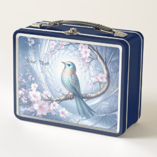 Blaue Vogel-Blumen-Metall-Lunchbox Metall Brotdose