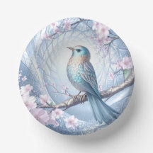 Blaue Vogel-Blumen-Papier-Schale