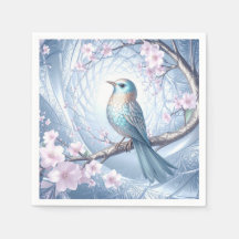 Blaue Vogel-Blumen-Servietten