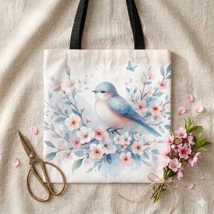 Blaue Vogel Blüten-Aquarell Gelassenheit