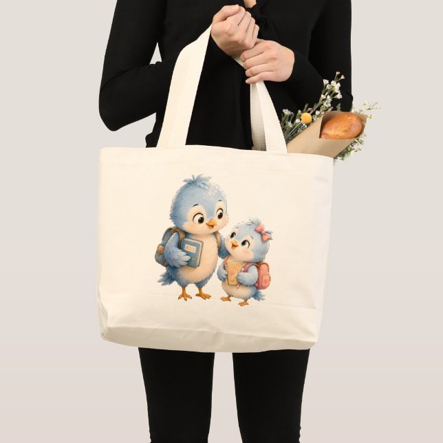 Blaue Vogel-Brüder Canvas-Tasche Jumbo Stoffbeutel (Vorderseite (Produkt))
