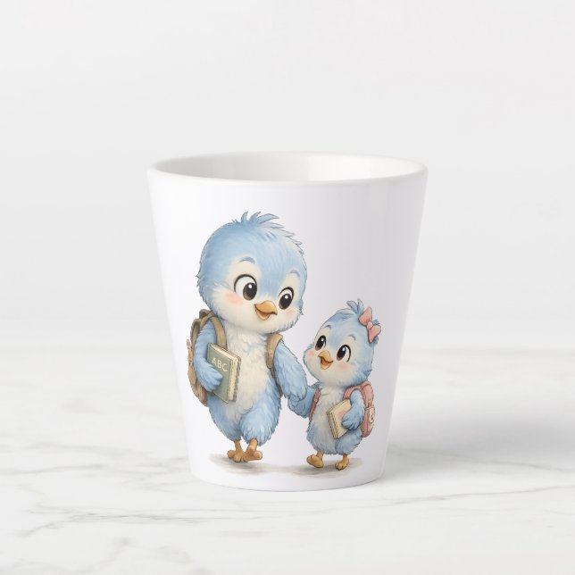 Blaue Vogel-Brüder-Schwestern-Latte-Mug Milchtasse (Vorderseite)