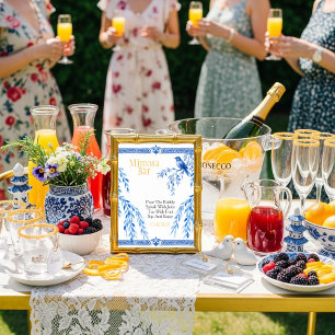 Blaue Vogel elegante Mimosa Bar Schild Einladung