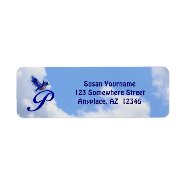 Blaue Vogel Elegante Monogramm-Initiale P Rücksend (Vorne)