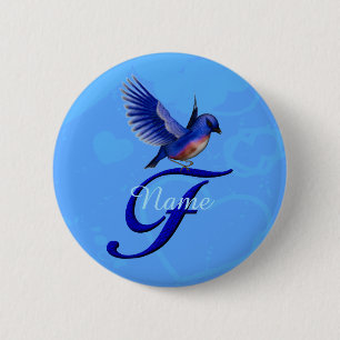Blaue-Vogel Elegantes Monogramm Anfangsbuchstabe F Button