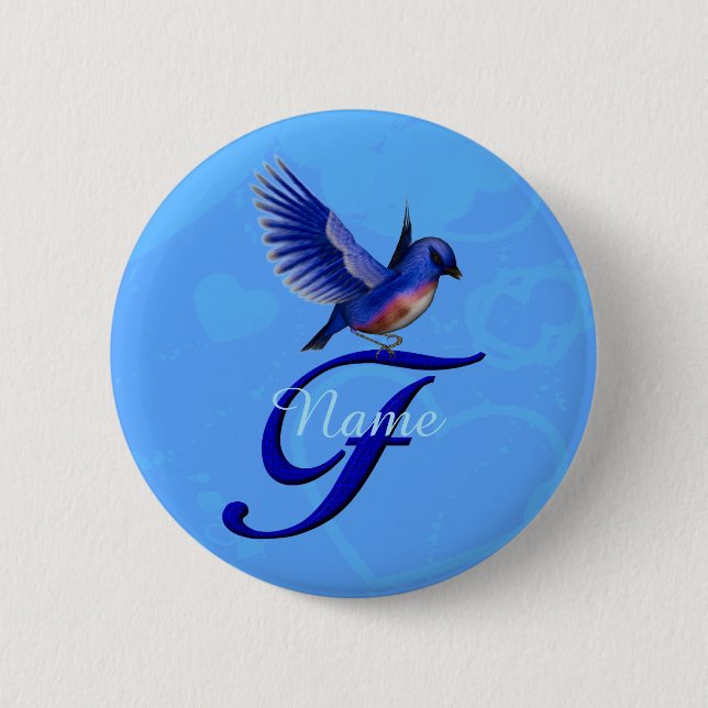 Blaue-Vogel Elegantes Monogramm Anfangsbuchstabe F Button (Vorderseite)
