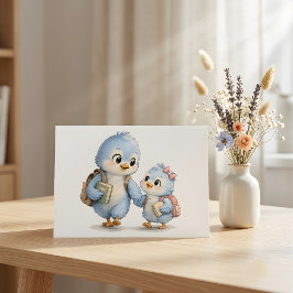 Blaue Vogel-Familien-Freundschafts-Grußkarte Postkarte