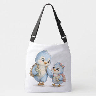Blaue Vogel-Familien-Schultertasche Tragetaschen Mit Langen Trägern