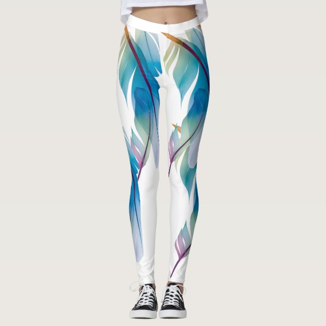 Blaue Vogel-Feder-populäre Leggings (Vorderseite)